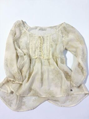 Abercrombie & Fitch Babydoll Peasant Blouse Sheer Gold Cream Floral Boho Y2K S